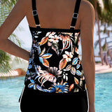 Tankini Col En U Sans Manches Imprimé