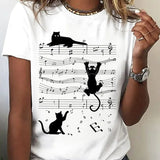 T-shirt col rond imprimé chat musical