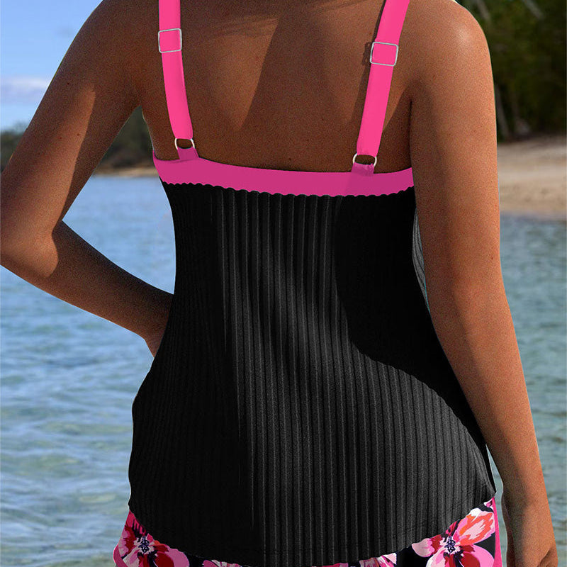 Tankini Col En V Imprimé Boxer De Sport