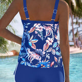 Tankini Col En U Sans Manches Imprimé