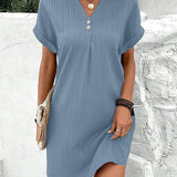 Robe col V de couleur unie