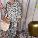 Robe longue imprimée vintage avec poche à revers