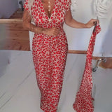 Robe élégante à imprimé léopard et col en V