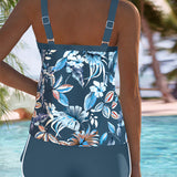Tankini Col En U Sans Manches Imprimé