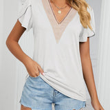 T-shirt de couleur unie avec manches à volants