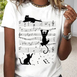 T-shirt col rond imprimé chat musical