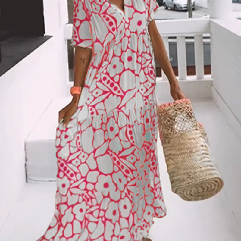 Robe ample imprimée à col en V