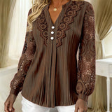 Blouse Dentelle Panneaux Manches Longues Col V
