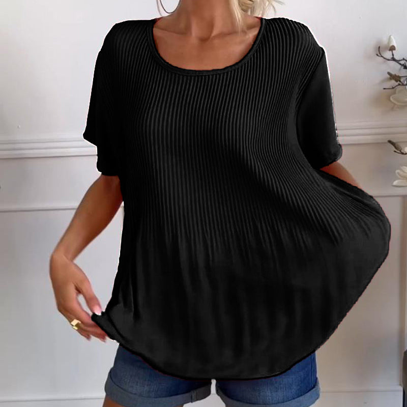 Blouse plissée col rond uni