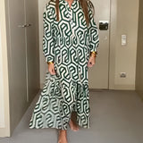 Robe à manches à neuf points à imprimé géométrique