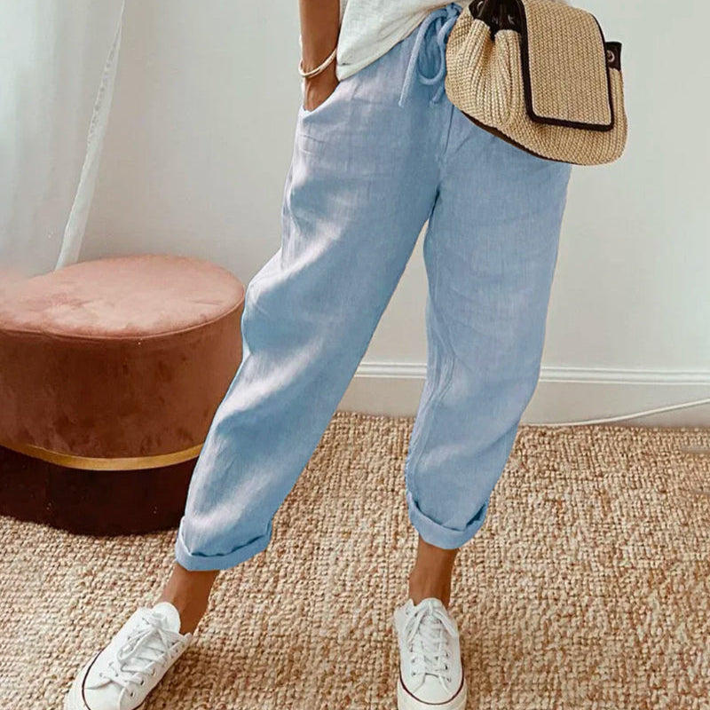 Pantalon Pur Coton Couleur Unie