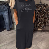 Robe À Capuche Décontractée Cordon