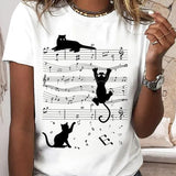 T-shirt col rond imprimé chat musical