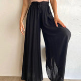 Pantalon taille haute de couleur unie