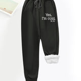 Pantalon décontracté en polaire imprimé lettres