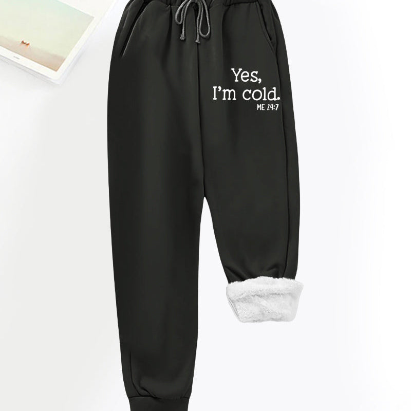Pantalon décontracté en polaire imprimé lettres
