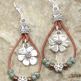 Boucles d'oreilles simples en cuir boho avec fleur en corde