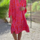 Robe à manches 3/4 à imprimé géométrique Boho