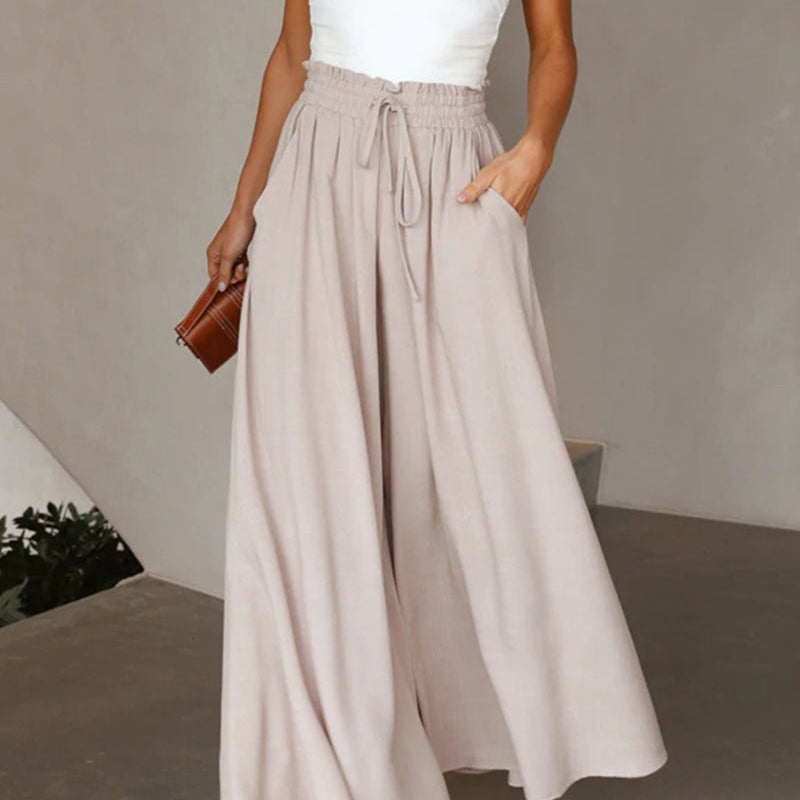 Pantalon taille haute de couleur unie