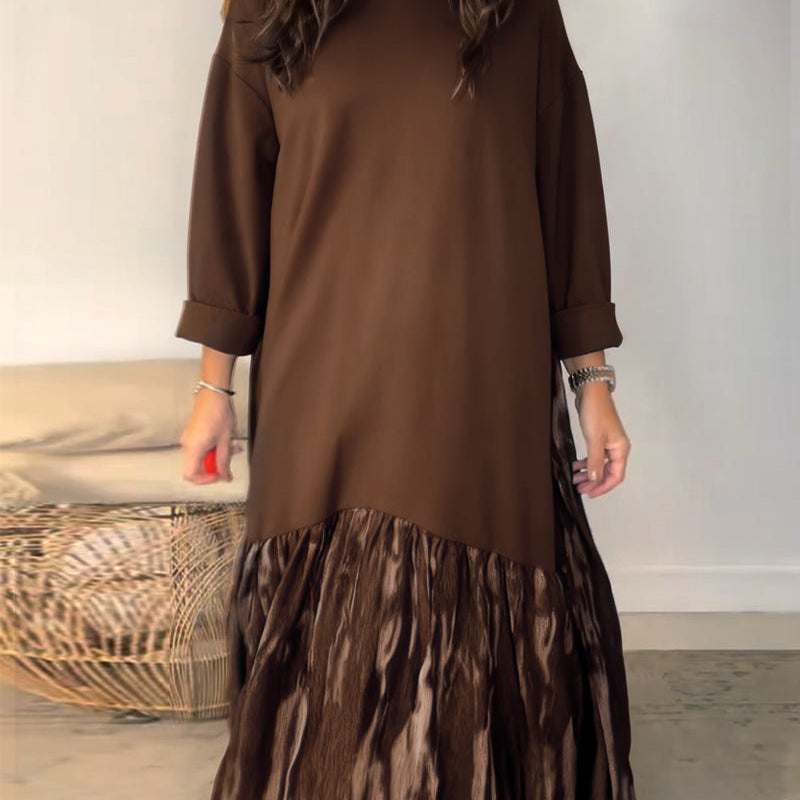 Robe Col Rond Imprimé Patchwork Irrégulier