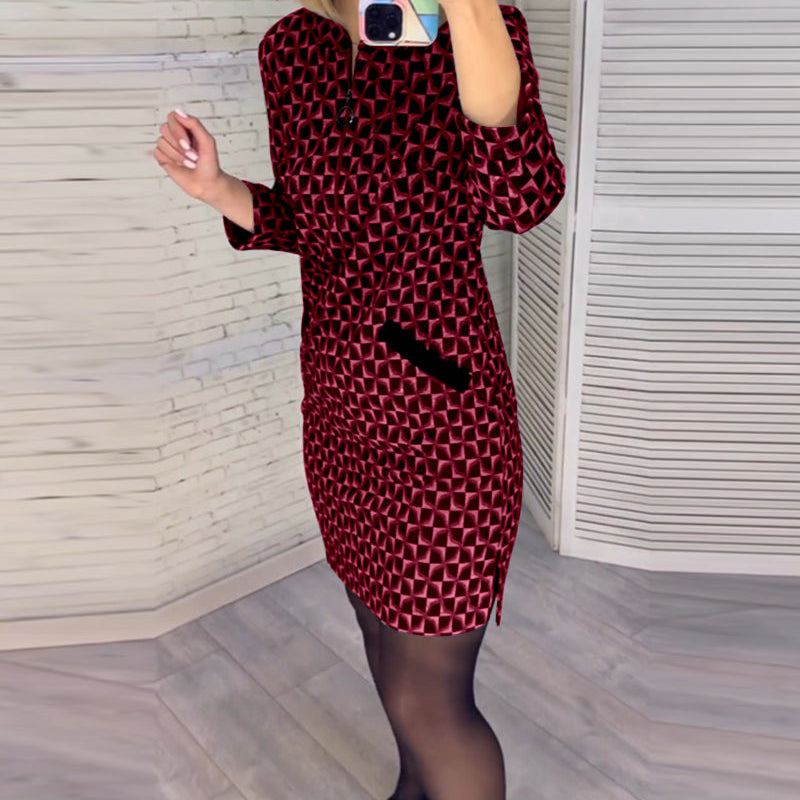 Robe à imprimé losange et manches longues