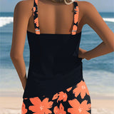 Tankini Décolleté En U Sans Manches Imprimé Boxer