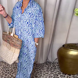 Robe longue imprimée vintage avec poche à revers