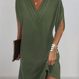 Robe élégante à manches fendues de couleur unie