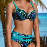 Bikini imprimé feuilles taille haute