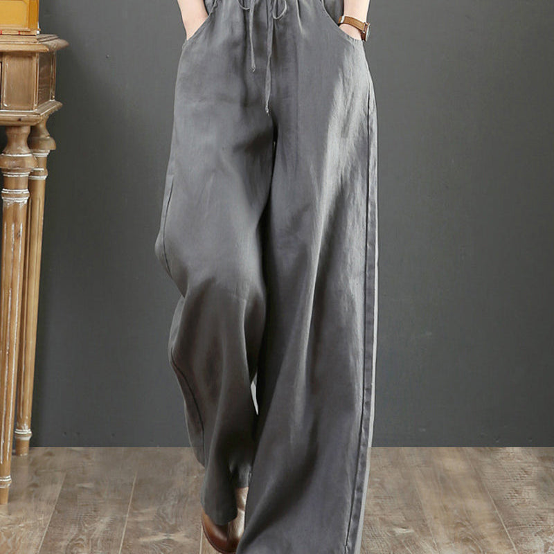 Pantalon large taille haute de couleur unie