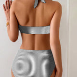 Maillot De Bain Haute Taille Rayé Deux-Pièces Triangle