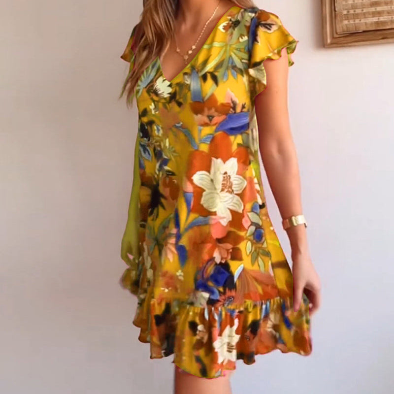 Robe florale avec col et volants