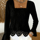 Blouse Crochetée À Encolure Large Et Détails Patchwork