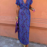 Robe midi imprimé floral à col V