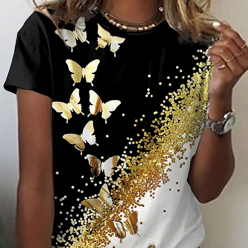 T-shirt imprimé col rond simple