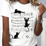 T-shirt col rond imprimé chat musical
