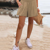 Short décontracté taille haute de couleur unie