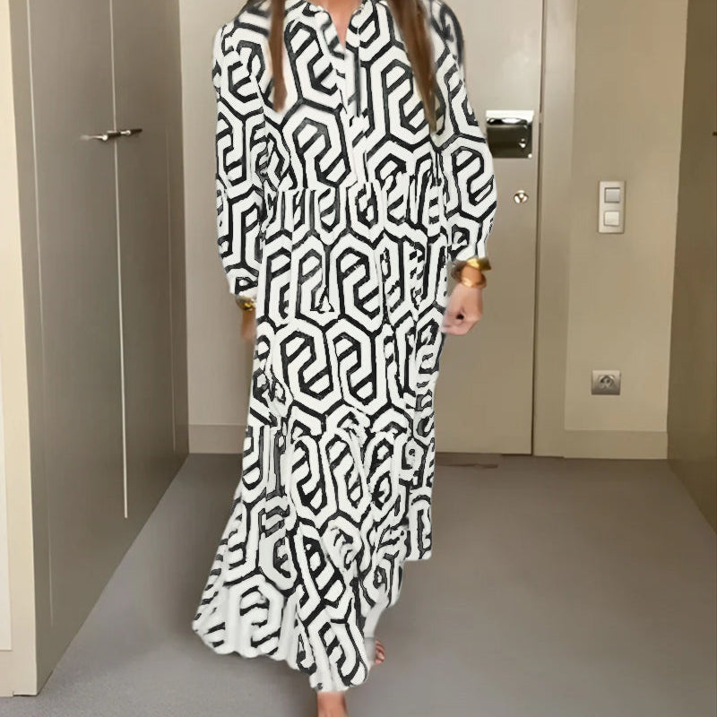 Robe à manches à neuf points à imprimé géométrique