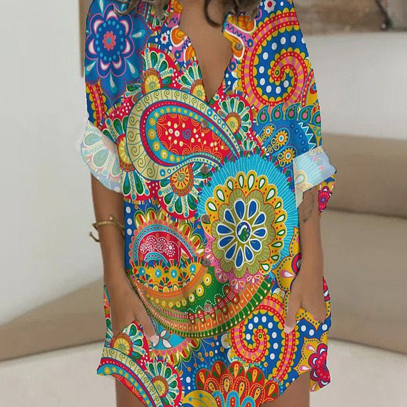 Robe boutonnée à manches longues et poche