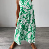 Robe décontractée sans manches à imprimé feuilles