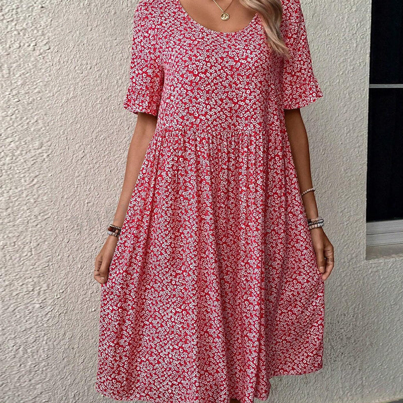 Robe élégante à col rond et imprimé floral
