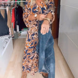 Robe longue imprimée à col en V