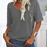 T-Shirt Couleur Unie Manches Courtes Polyvalent