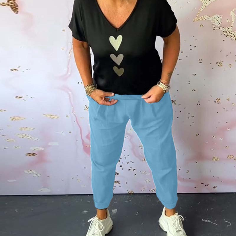 Pantalon décontracté confortable avec poche de couleur unie