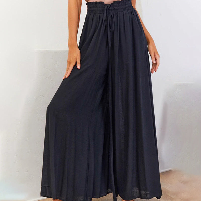 Pantalon taille haute de couleur unie