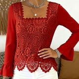 Blouse Crochetée À Encolure Large Et Détails Patchwork