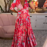 Robe à poche col V imprimé fleuri