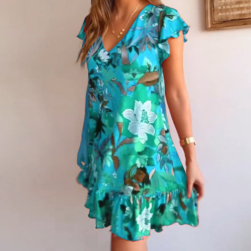 Robe florale avec col et volants