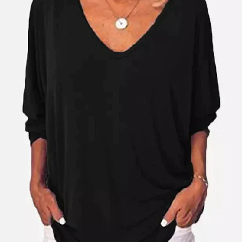 Haut col V boutonné dos manches 3/4