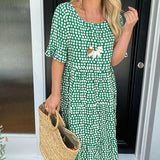 Robe midi col rond imprimé à pois